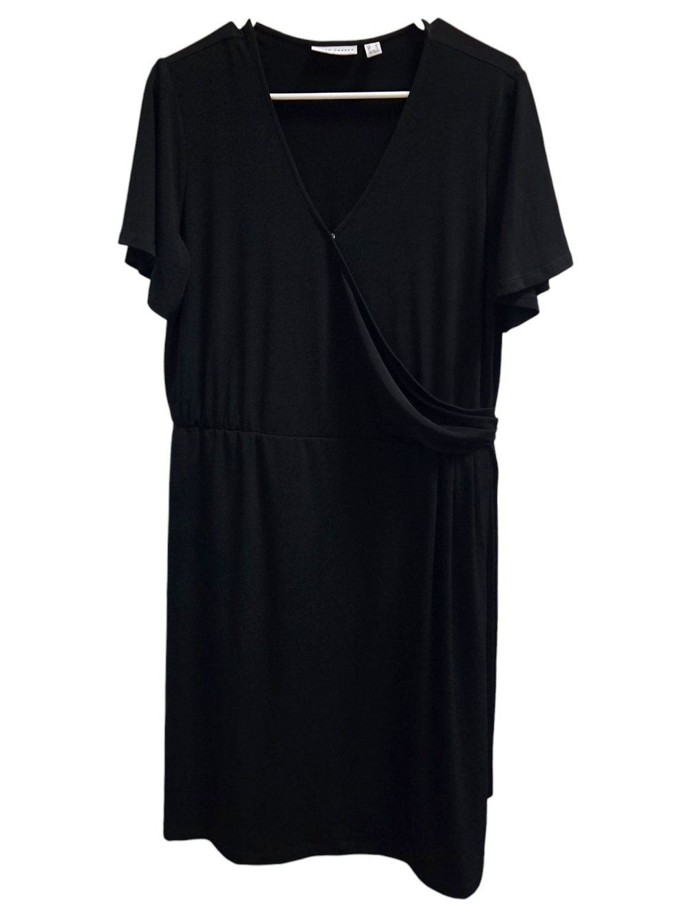 Susan Graver Black Faux-Wrap Midi Dress XL NWOT